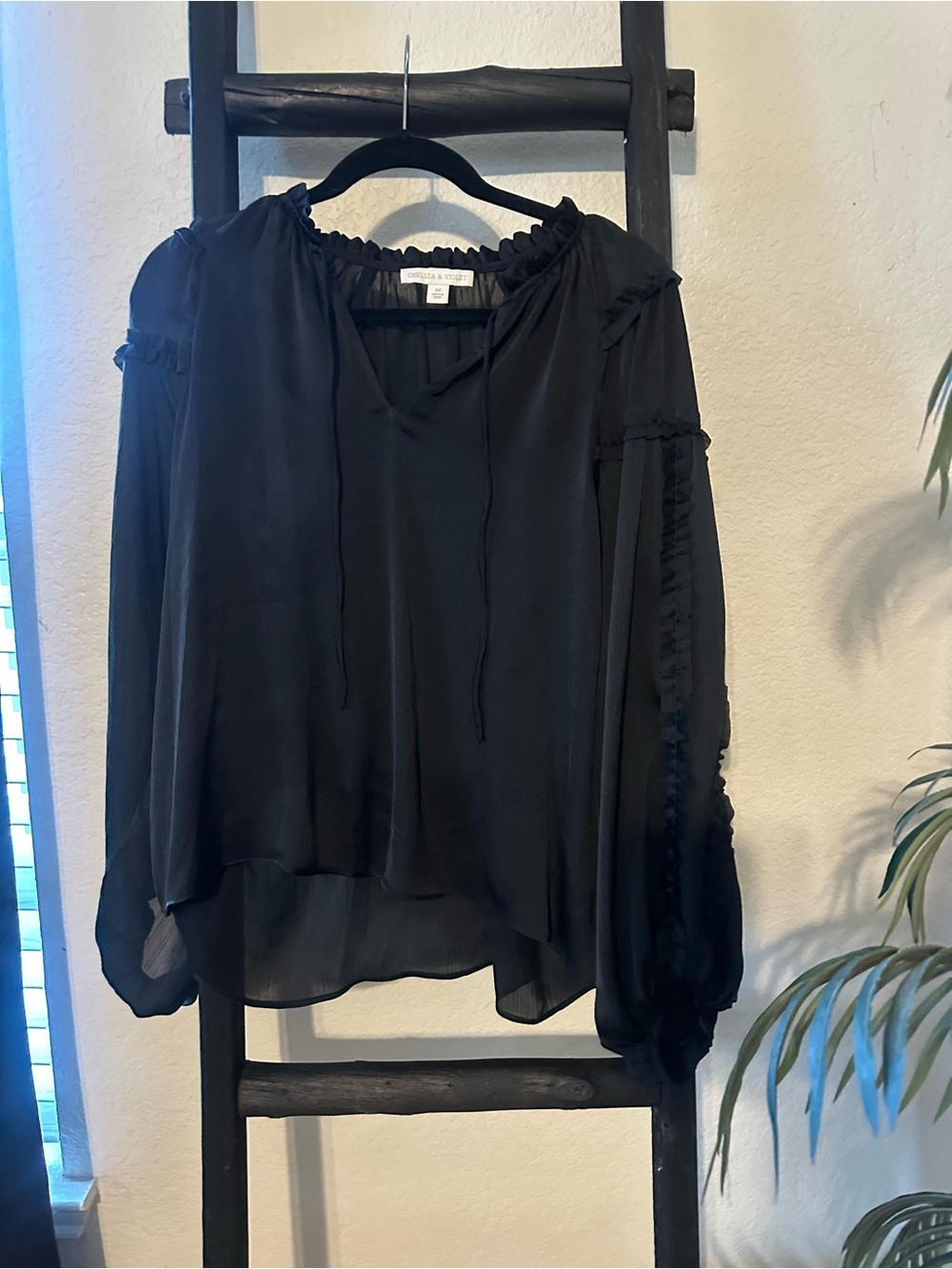 Chelsea & Violet Black Ruffle Peasant Blouse